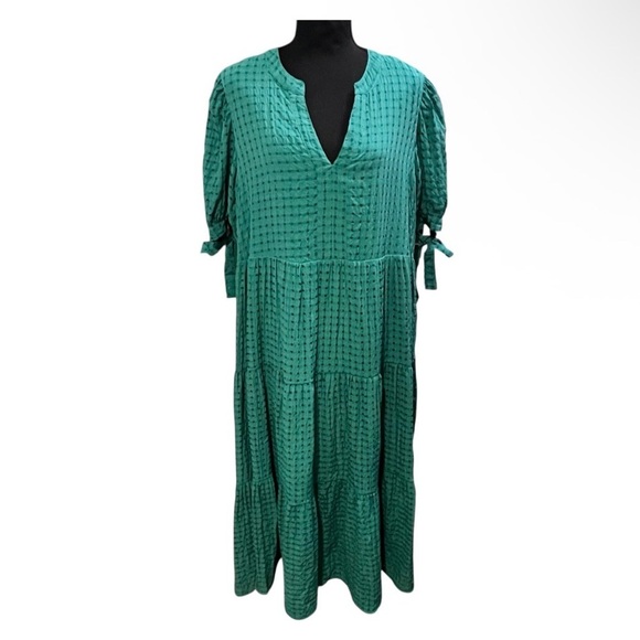 indigo soul Dresses & Skirts - Indigo Soul Teal Tiered Boho Midi Dress XL | Prairie Cottagecore Peasant